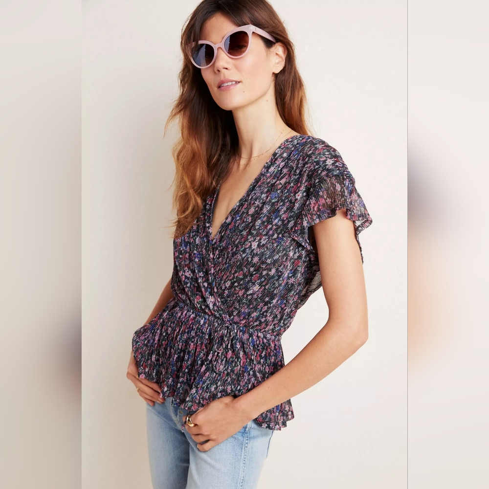 Anthropologie Dionne Metallic Floral Blouse